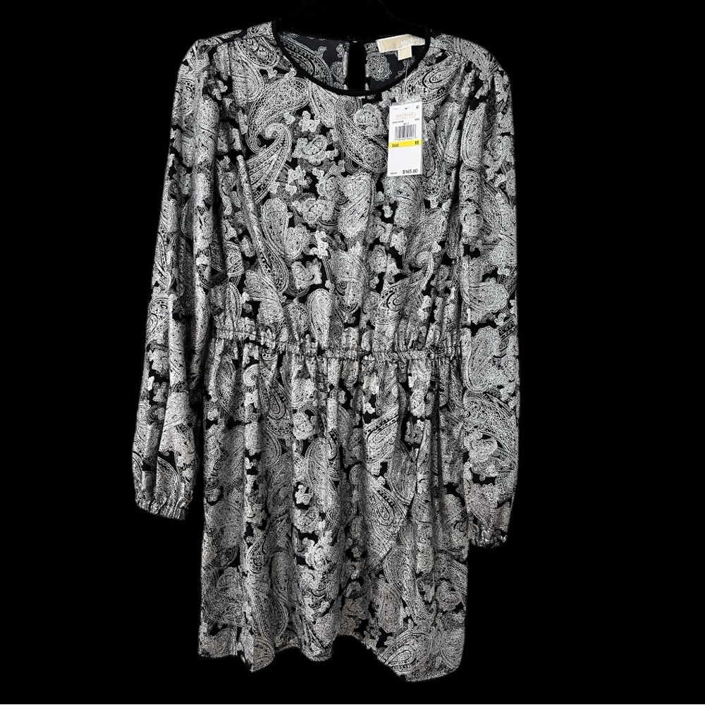 Michael Kors Black and Silver Paisley Dress